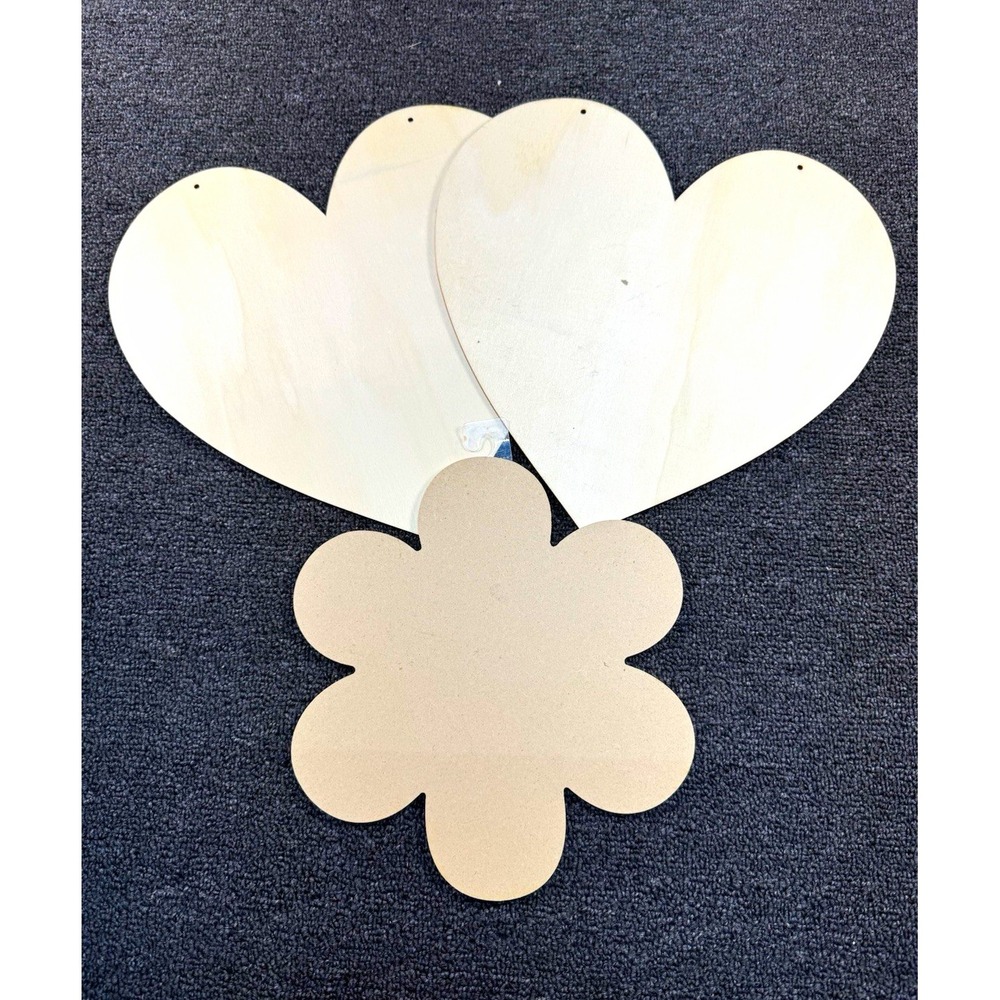 Unfinished Wooden Heart & Flower Cutout Shapes Craft Pieces, Shapes Theme